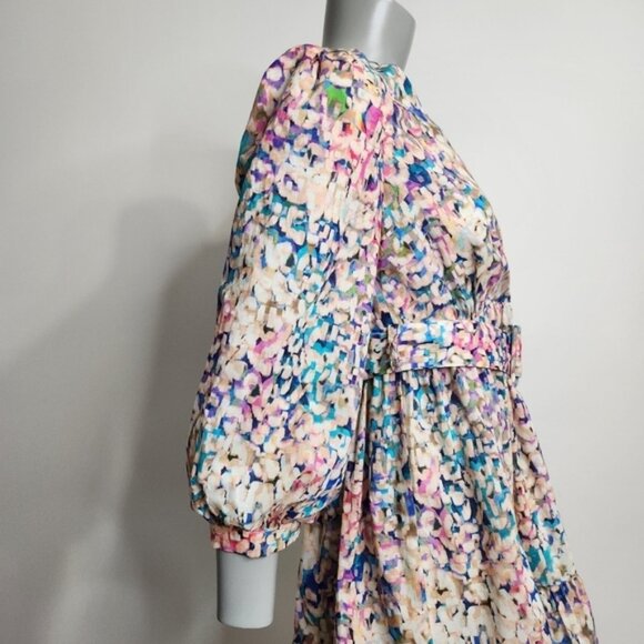 SHOL Los Angeles Abstract Print 3/4 Sleeve Tiered Mini Dress Size 4 BNWT - Picture 6 of 16